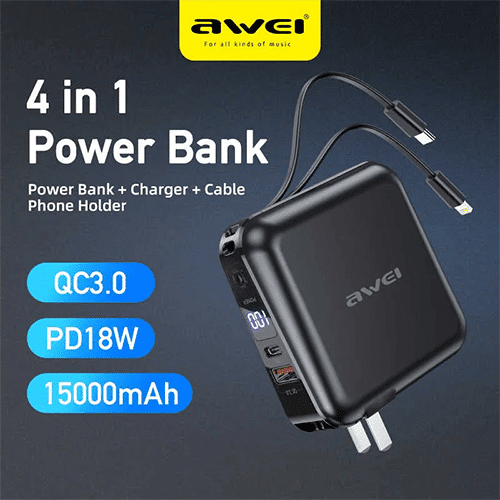 Awei P48K 4 In 1 Portable Multifunctional 15000mah Power Bank And Charger
