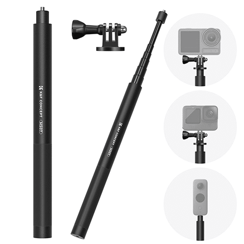 K&F Concept 153cm metal extension pole MS07, 14 adapter, equipped with GoPro adapter, compatible with GoPro, DJI Action, Insta360